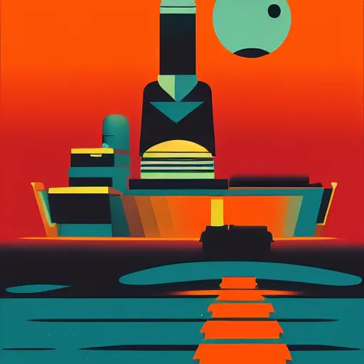 Prompt: an art deco painting by tom whalen, behance contest winner, retrofuturism, poster art, reimagined by industrial light & magic