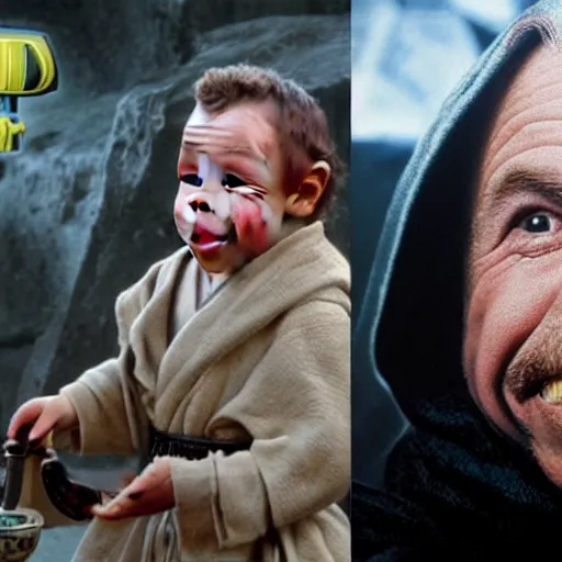 Prompt: Warwick Davis as a Jedi Master