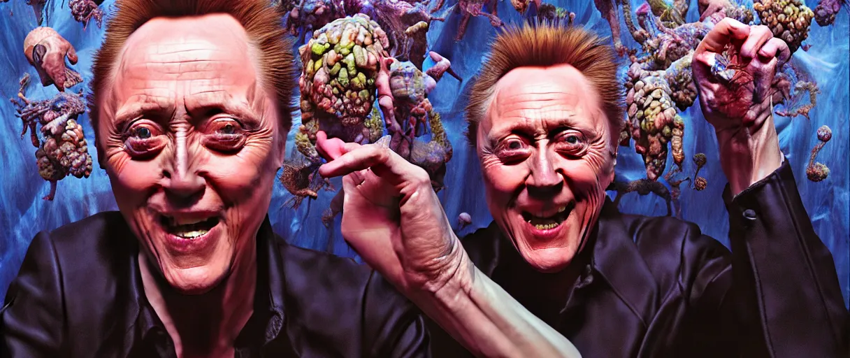 Image similar to hyperrealist painting of young christopher walken pointing and laughing at me concept art wayne barlowe hannah yata very dramatic lighting 8k wide angle shallow depth of field