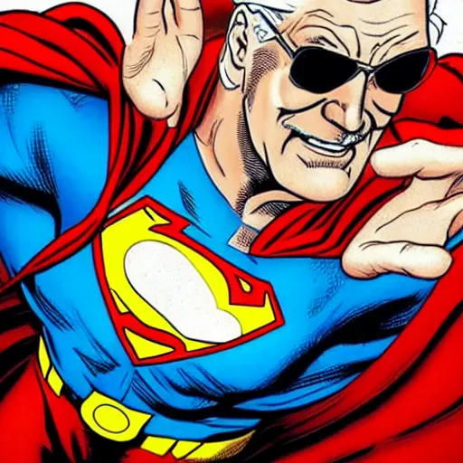 Image similar to stan lee throws superman through a building