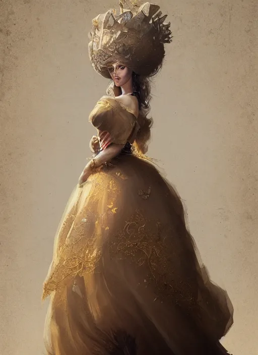 Image similar to hyper realistic photo of baroque queen full body, cinematic, artstation, cgsociety, greg rutkowski, james gurney brom