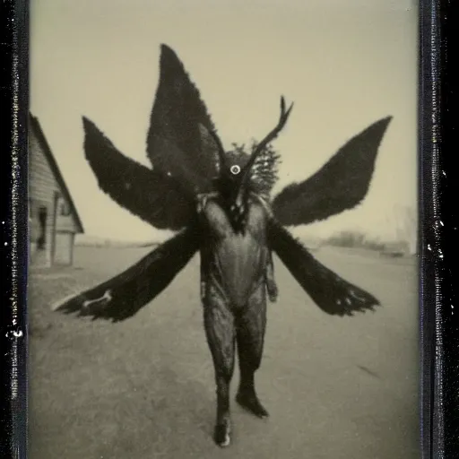 Image similar to real Polaroid photo of Mothman creature