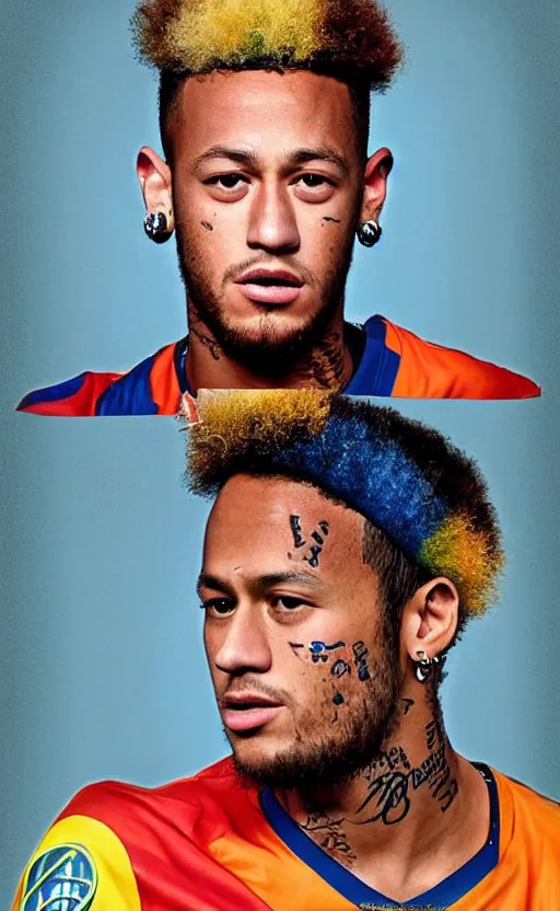 Prompt: studio face portrait of neymar jr. with muori face tribals