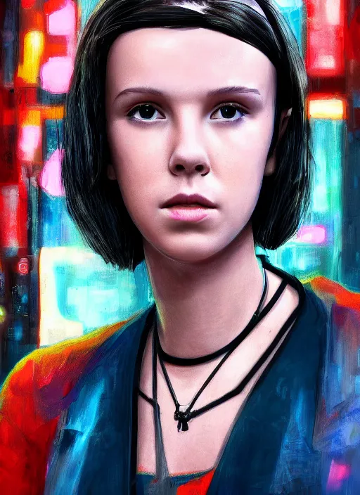 Image similar to Portrait of cyberpunk Millie Bobby Brown