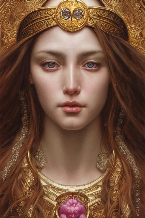 Prompt: female Jesus Christ, exquisite detail, hyper realism, ornate, voluptuous, exquisite detail, masterpiece, voluptuous, cute face, 4k, art by Donato Giancola and Bayard Wu and WLOP and Artgerm