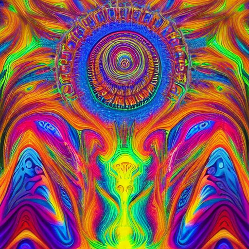 Image similar to highly detailed fractals, dmt vision, psychedelic painting