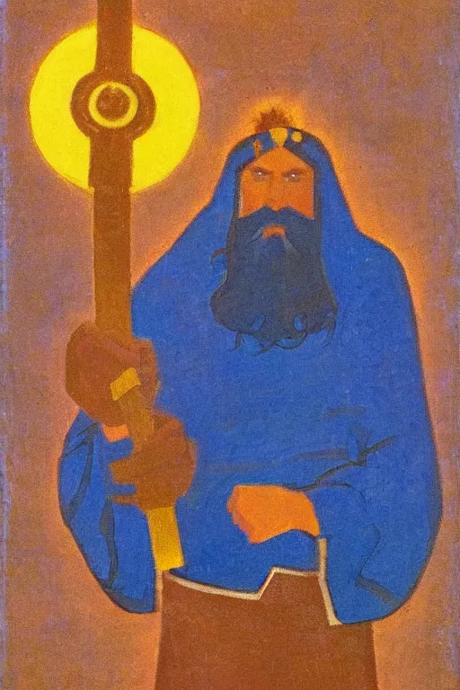 Image similar to thor holding the hammer, marvel, artwork by nicholas roerich,