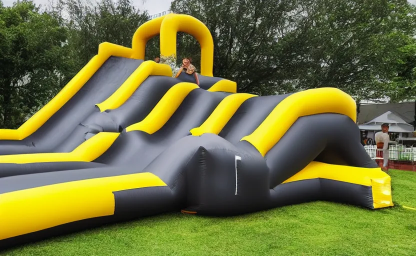 Image similar to a giant black, grey and yellow inflatable slide