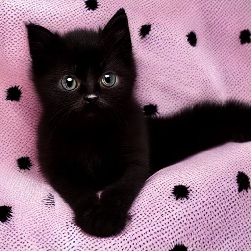 Image similar to a cute tiny black kitten on a blanket, cute photo, 4 k hd