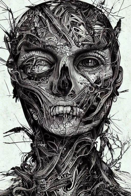 Image similar to ' there are bugs in my skin, android jones, bugs, dark atmosphere, skull, morbid, detailed linework, malice, psychedelic, coherent, clean, artistic