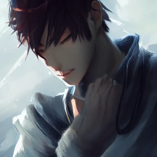 Prompt: detailed beautiful male character art of a protagonist, depth of field, on amino, by sakimichan patreon, wlop, weibo high quality art on artstation, deviantart