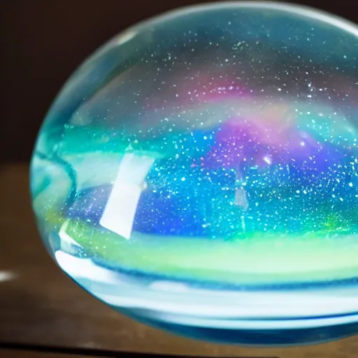 Image similar to glasball on a table with the galaxy inside