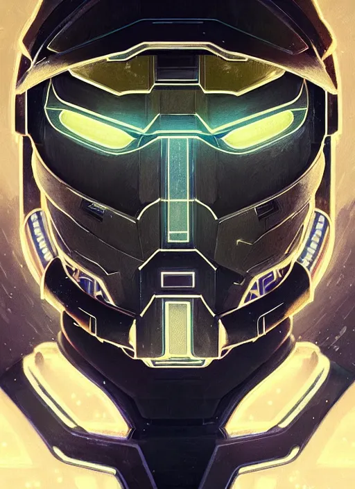 Image similar to symmetry!! portrait of master chief from halo, intricate, elegant, glowing lights!! highly detailed, digital painting, artstation, concept art, smooth, sharp focus, illustration, art by artgerm and greg rutkowski and alphonse mucha