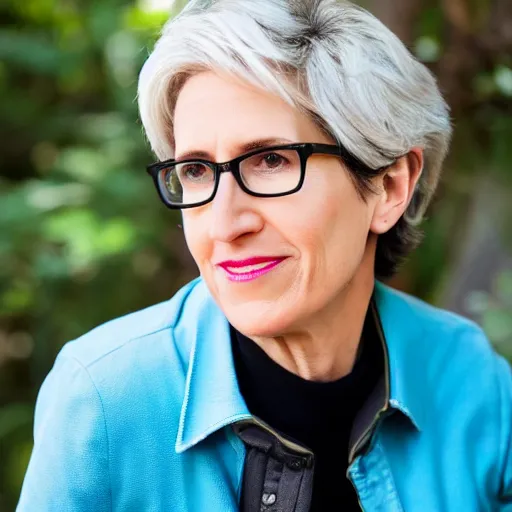 Prompt: dslr photo portrait still of 6 0 year old age 6 0 rachel maddow at age 6 0!!!, 8 5 mm f 1. 8