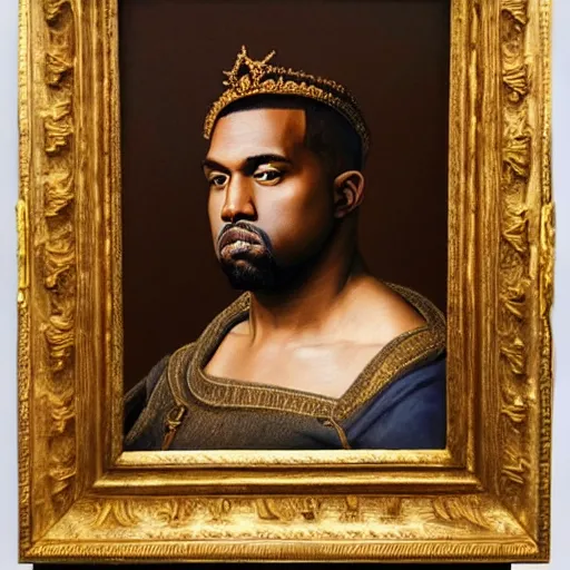 Image similar to a renaissance style portrait painting of kanye west wearing a crown