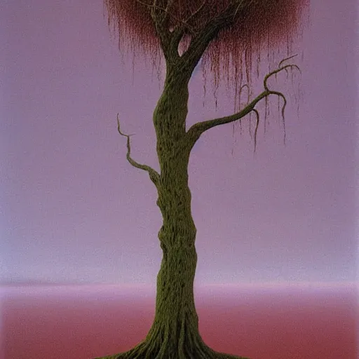 Image similar to willow tree by Zdzisław Beksiński, oil on canvas