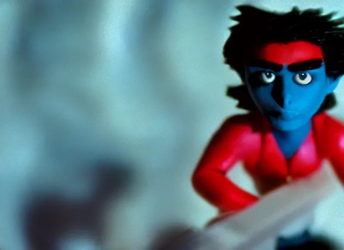 Image similar to 1 9 8 0 s cinematic screenshot cinestill portrait of a stop motion claymation film starring the xmen, shallow depth of field, 1 8 mm, f 1. 8