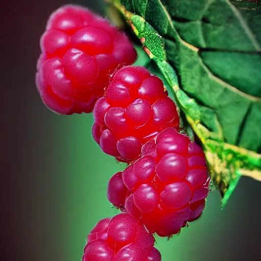 Prompt: raspberry macrophotography, beautiful photograph, cinematic lighting