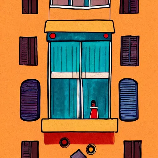 Prompt: a painting beautiful window open front view, digital illustration, colorful architectural drawing, watercolor painting, behance contest winner, vintage, native art, trend in behance hd, 2 d game art, detailed painting