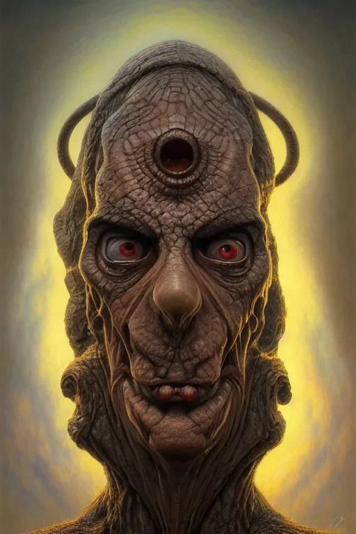 Image similar to anthropomorphic wizard head in death darkiron mr bean giant pupils, intricate, elegant, highly detailed face, wide angle, digital painting, artstation, concept art, sharp focus, illustration, art by artgerm, bob eggleton, stephen hickman, richard corben, wayne barlowe, greg rutkowski, alphonse mucha, 8 k