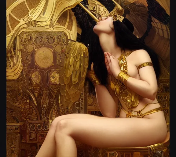 Prompt: photography of sensual cleopatra with bondage and hands - up, deep focus, intricate, elegant, highly detailed, digital painting, artstation, concept art, matte, sharp focus, illustration, art by artgerm and greg rutkowski and alphonse mucha and gil elvgren