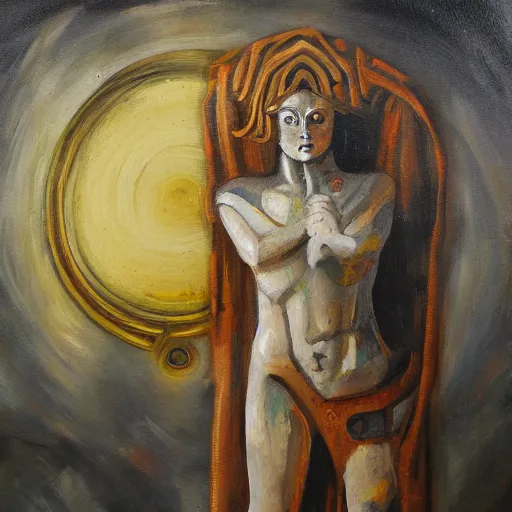 Image similar to deus ex machina, artistic, oil painting,