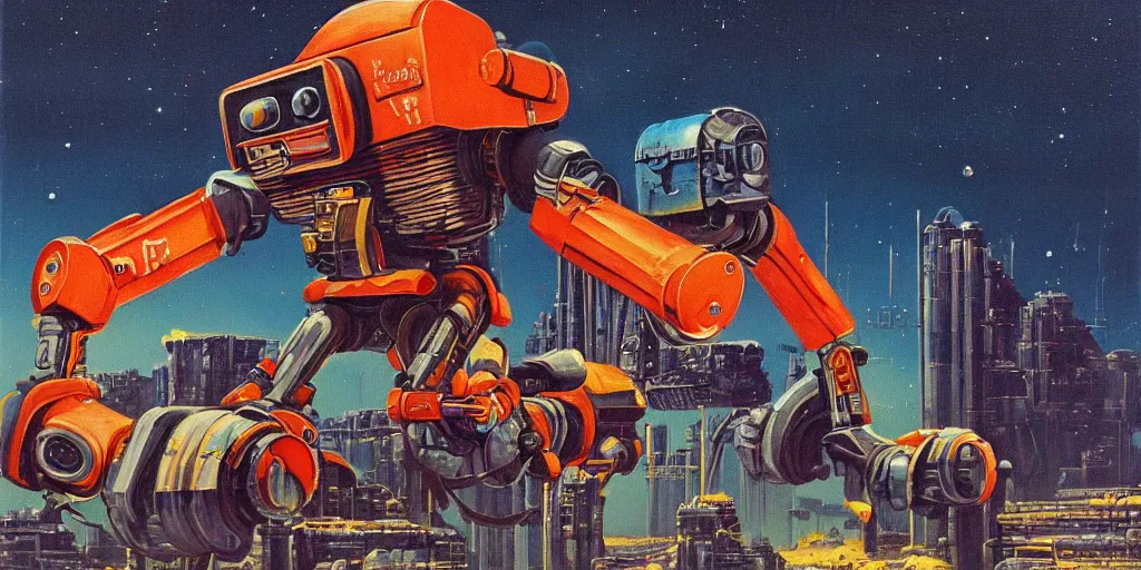 Image similar to a beautiful painting of robot by angus mckie, trending on artstation