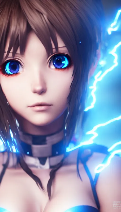 Prompt: render as a very beautiful 3d anime woman with short brown hair, blue eyes, heavy makeup, short smile, cinematic lightning, highly detailed, trending on Artstation, Unreal Engine 4k, cinematic wallpaper