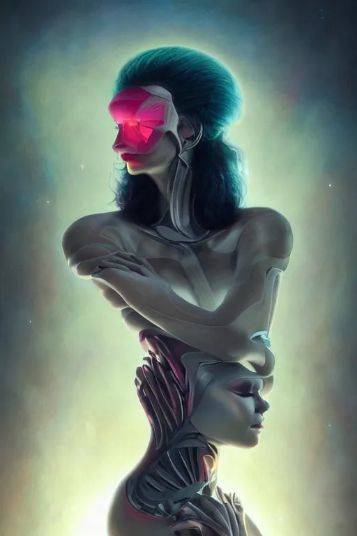 Image similar to a dramatic lighting photo of an elegant alien queen, vaporwave colors, artgerm, tom bagshaw, gerald brom,