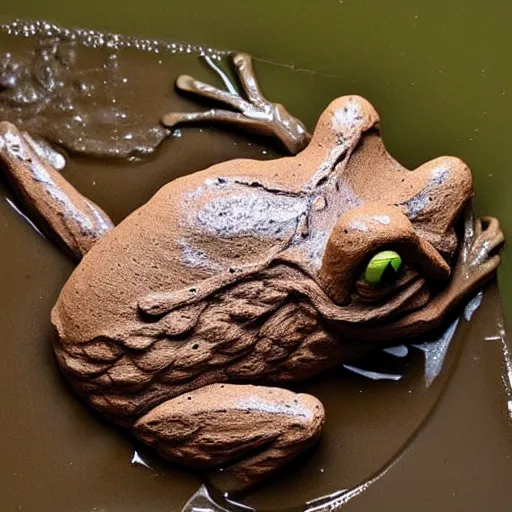 Image similar to beatiful clay sculpture of a muddy frog in a swamp