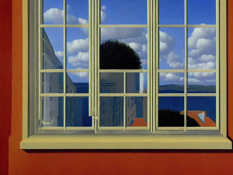 Image similar to the window, painting by rene magritte, high detail, high resolution