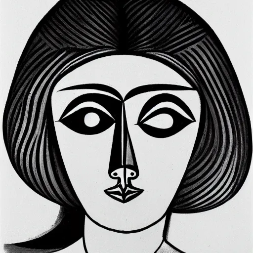 Prompt: one single continuous minimalist lineart of female face by picasso, asymmetrical, futuristic