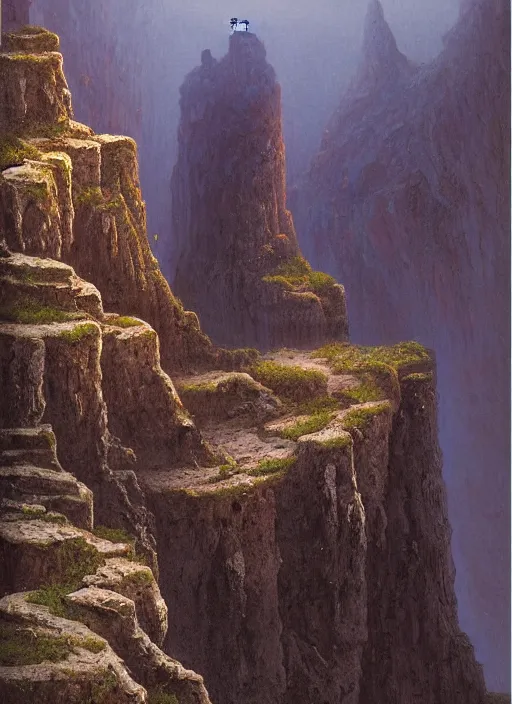 Prompt: a massive medieval castle on a cliff side above a canyon, by zdzislaw beksinski, by josip csoor, portrait, photorealistic, volumetric lighting, horror, detailed, intricate, elden ring, raytrace, octane, cgscociety,