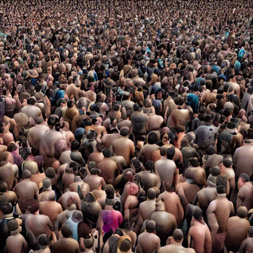 Image similar to hundreds of humans. A sea of humans. interconnected flesh. Crowdcrush. Many humans intertwined and woven together. Bodies and forms amesh.