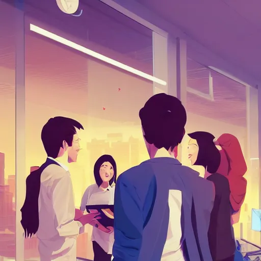 Image similar to team of sap employees in the office performing a due diligence to a startup based in italy. photoshop filter cutout vector behance hd by jesper ejsing, by rhads, makoto shinkai and lois van baarle, ilya kuvshinov, rossdraws, illustration, art by ilya kuvshinov