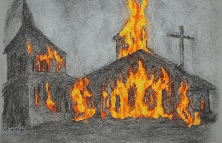 Image similar to church on fire, children drawing