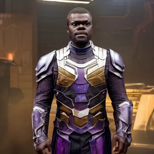 Image similar to william jackson harper, wearing thanos armour, hd 4k photo, cinematic lighting