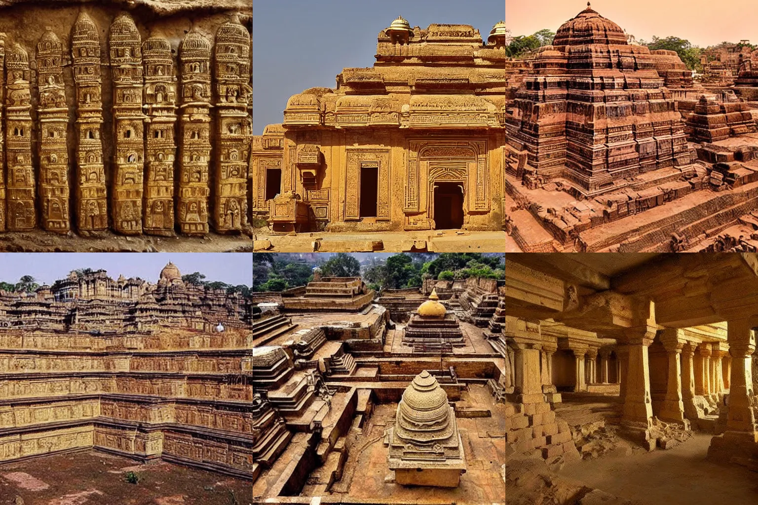 Prompt: a photo of an ancient Indian city made of gold hidden underground