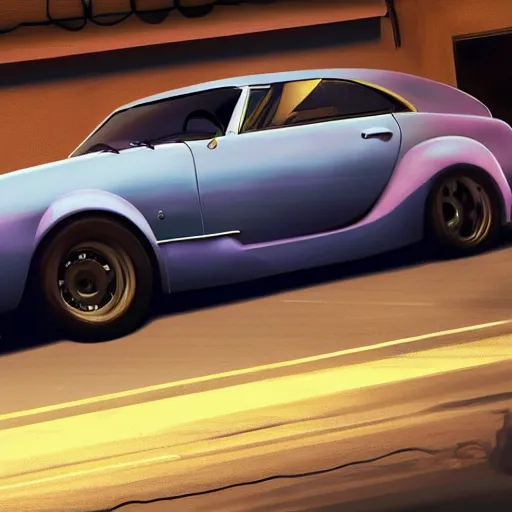 Image similar to photorealistic picture from car garage, city car, need for speed most wanted art style