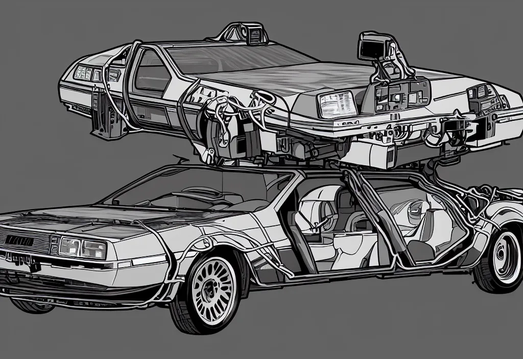 Prompt: An anime art of delorean, digital art, 8k resolution, anime style, lowrider style, wide angle