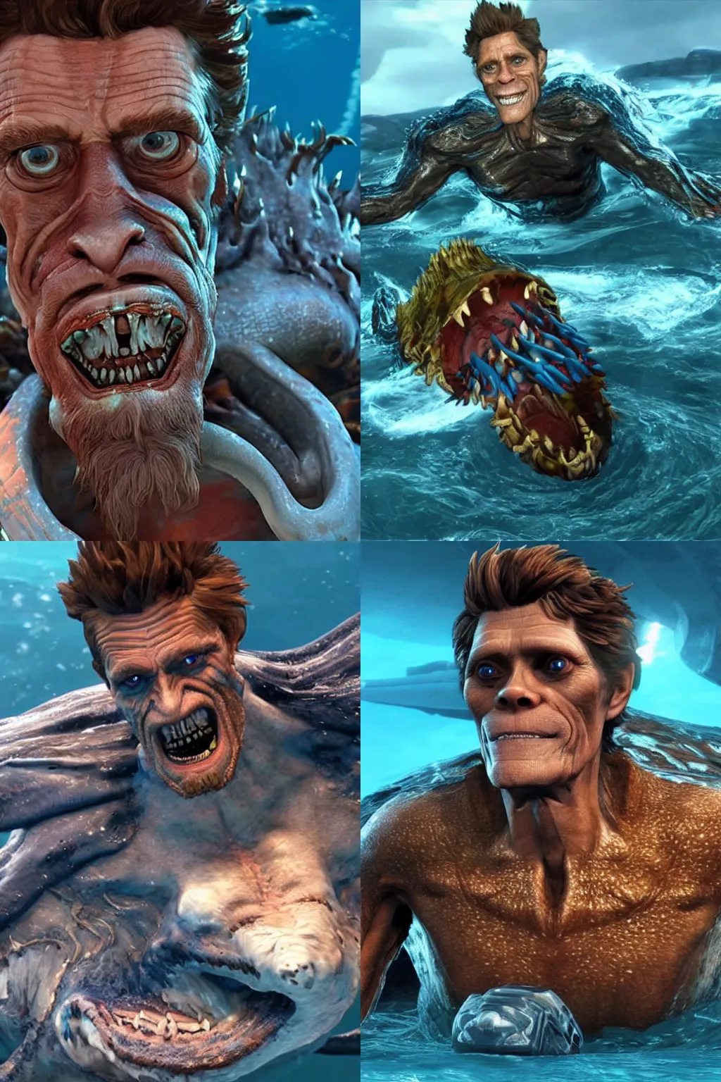 Prompt: willem dafoe as a leviathan in subnautica