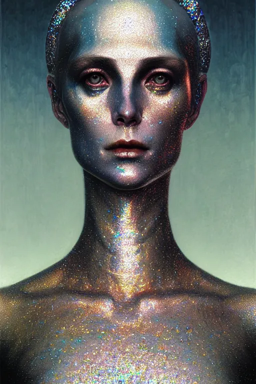 Prompt: pearlescent lilith the mother of all monsters, covered in iridescent glitter, raining ash, fine art masterpiece, highly detailed dino valls wayne barlowe machiej kuciara, dramatic lighting, long shot, low angle, uhd 8 k, sharp focus