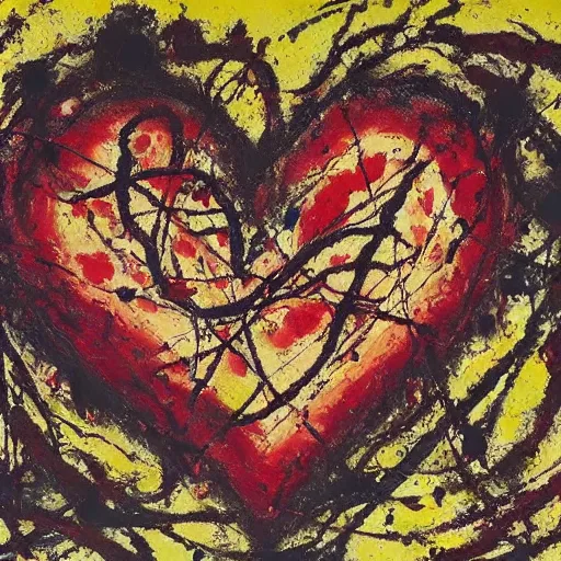 Image similar to Jackson Pollock painting of a human heart