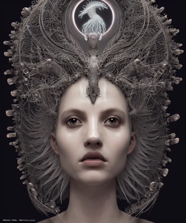 Prompt: symmetrical, centered, goddess close-up portrait wigh crown made of skulls. betta fish, phoenix, bioluminiscent creature, intricate artwork by Tooth Wu and wlop and beeple. octane render, trending on artstation, greg rutkowski very coherent symmetrical artwork. cinematic, hyper realism, high detail, octane render, 8k