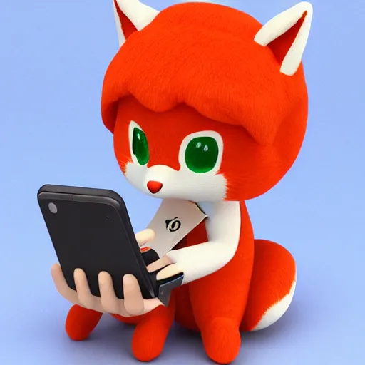 Image similar to cute fumo plush of a foxgirl typing on a phone, anime girl, vray