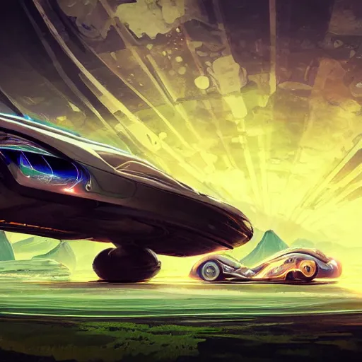 Prompt: solarpunk hovercar, clean energy, green technology, highway, sunny day, futurism, intricate, glow, highly detailed, digital painting, artstation, concept art, smooth, sharp focus, epic landscape, art by akihiko yoshida and tim mcburnie and anato finnstark