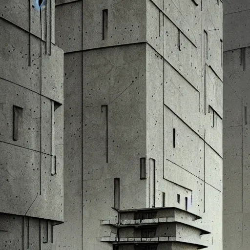 Prompt: swiss concrete architecture, brutalism, very realistic, highly detailed, cinematic lighting, by beksinski, symetrical artwork, clear quality, sharp focus, intricate, artstation