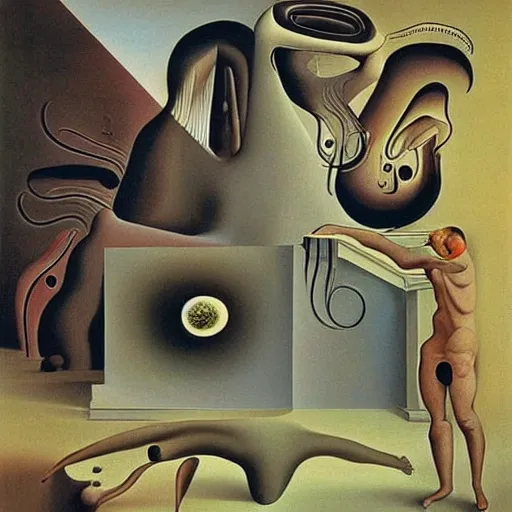 Prompt: impatient mind , very detailed surrealistic painting by Salvador Dali, 1931