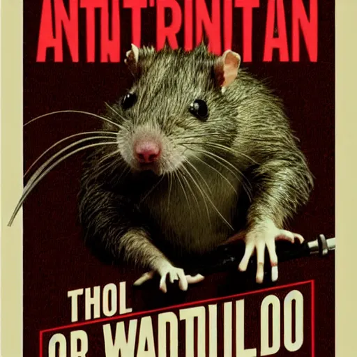 Image similar to movie poster of an anthropomorphic singing rat, starring william dafoe