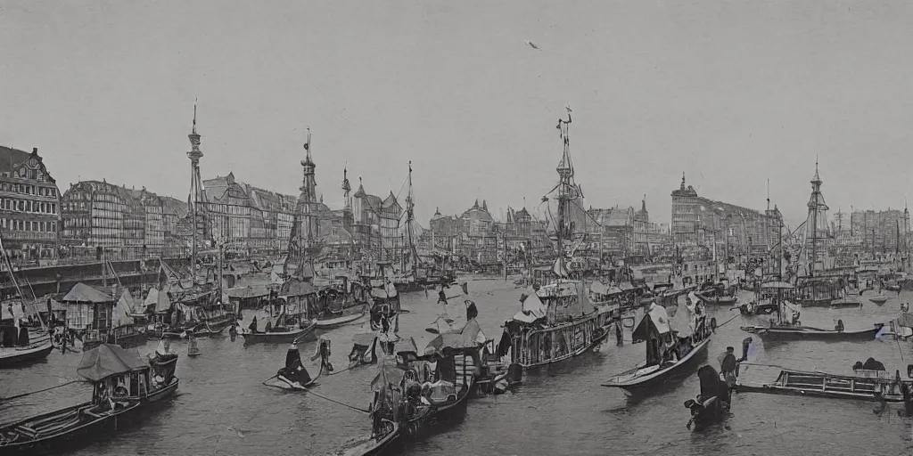 Prompt: 1 8 th century picture of the hamburg fischmarkt, 1 9 0 0 s photography